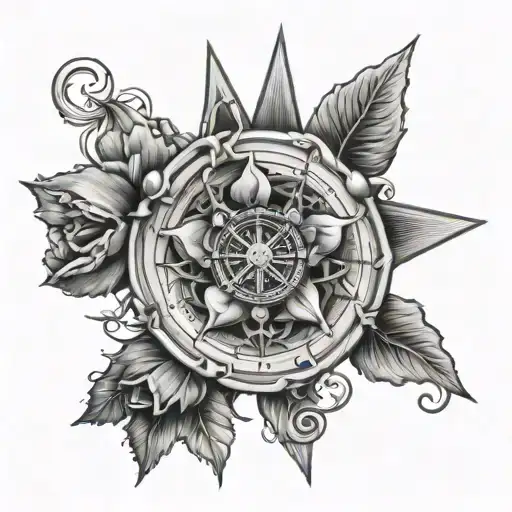 A detailed Yorkshire rose intertwined with a compass rose, symbolizing direction and heritage tattoo design idea