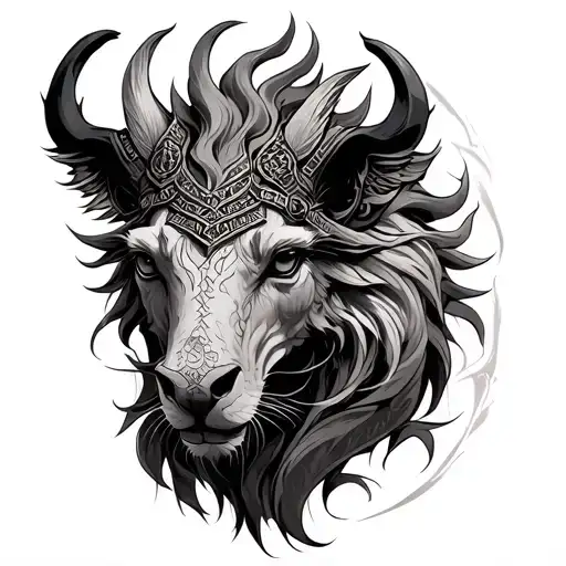 capricon zodiac chines And wiking And hell  tattoo design idea