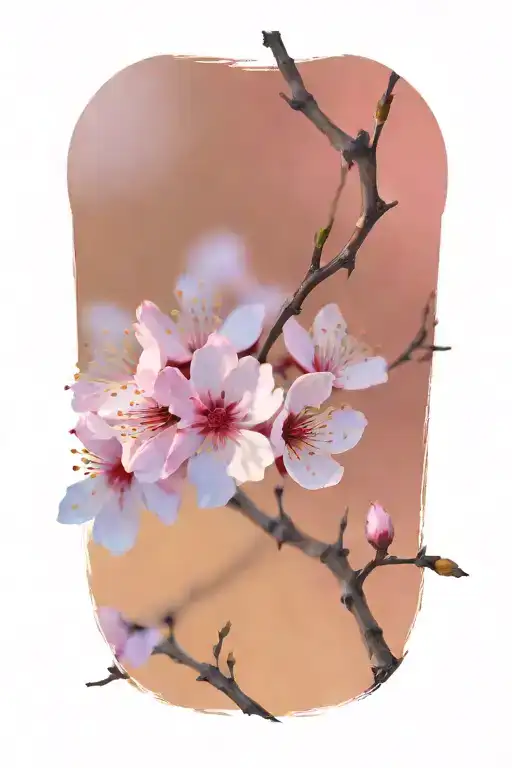 blooming cherry blossom branches stretching towards the depth of space  tattoo design idea