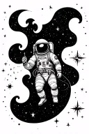 astronaut floating in space with a wave of starts with a compass  tattoo design idea
