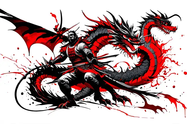 samurai warrior battling a dragon tattoo design idea
