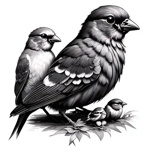 mother bird and chicks tattoo design idea