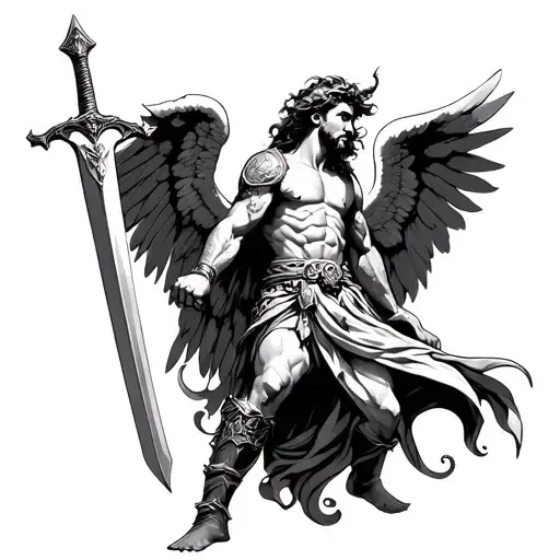 archangel michael warrior wielding a sword tattoo design idea