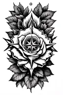 rose with a compass and eight pointed star tattoo design idea
