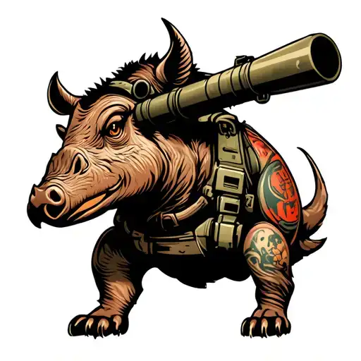 warthog with a bazooka rocket tattoo design idea