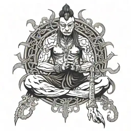 Vajra tattoo men sitting tattoo design idea