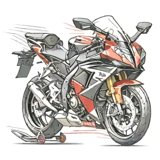 Yamaha r1m with red headlights reflecting in wet road no license plate  tattoo design idea