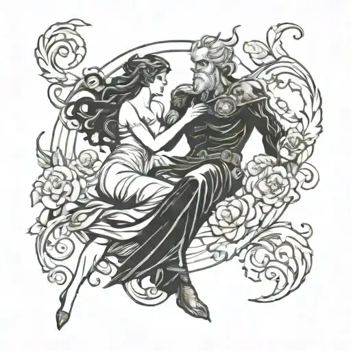 Draw the image of HADES abducting the goddess Persephone tattoo design idea