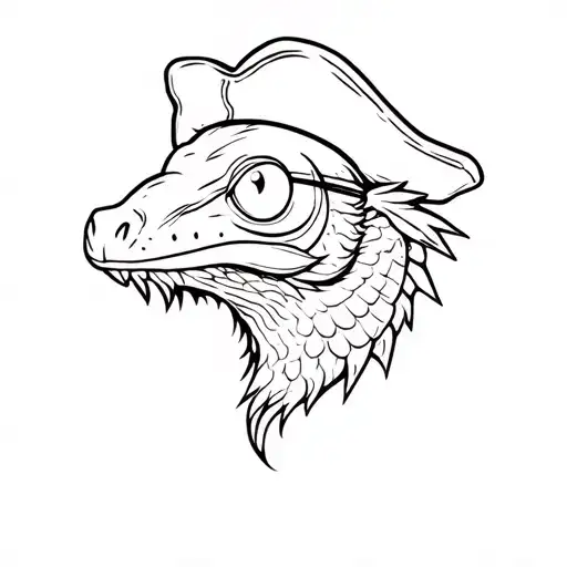 bearded dragon head with pirate hat and eye patch tattoo design idea