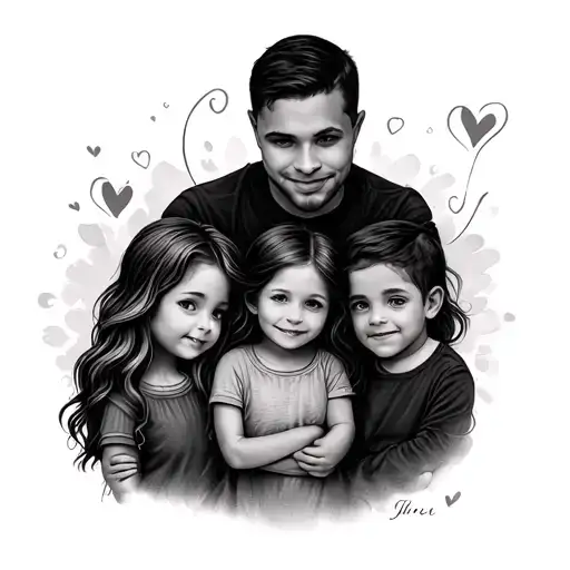 tattoo representing a family made up of a dad, her daughter and her son tattoo design idea
