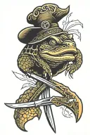 snapping turtle head and dagger going through vertically tattoo design idea