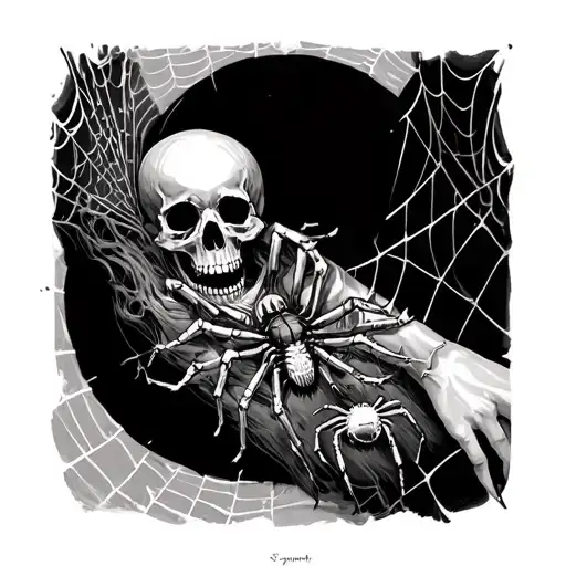 spiders , skulls and webs wrapped around forearm tattoo design idea
