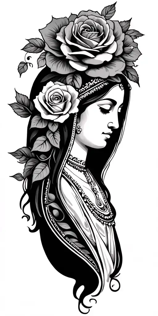 Guadalupe Mexican with roses tattoo design idea