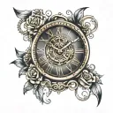 simple clock face with roman numerals tattoo design idea