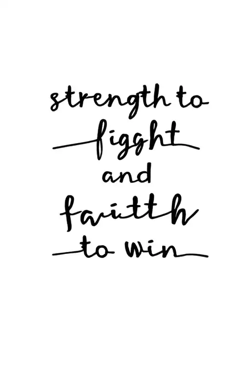 Phrase "strength to fight and faith to win" tattoo design idea