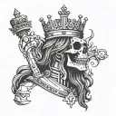 king skeleton wearing a crown with tethered king chess piece tattoo design idea