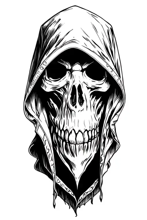 grim reaper head in a hood tattoo design idea
