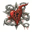 realistic human heart bleeding veins all over satanic pentagram around it. satanic symbols. temple of satan tattoo design idea