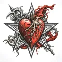 realistic human heart bleeding veins all over satanic pentagram around it. satanic symbols. temple of satan tattoo design idea