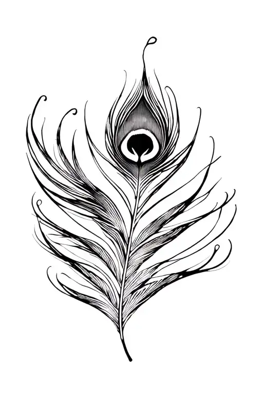 minimal folksy distressed peacock feather black and white only tattoo design idea