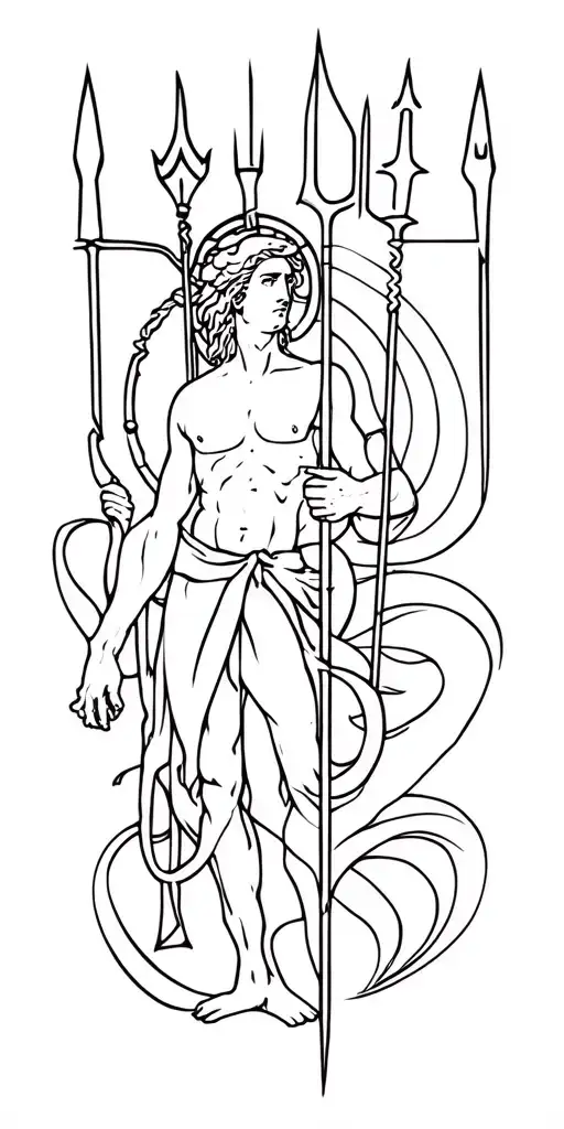 Aquarius with posiedon and trident surrounded tattoo design idea