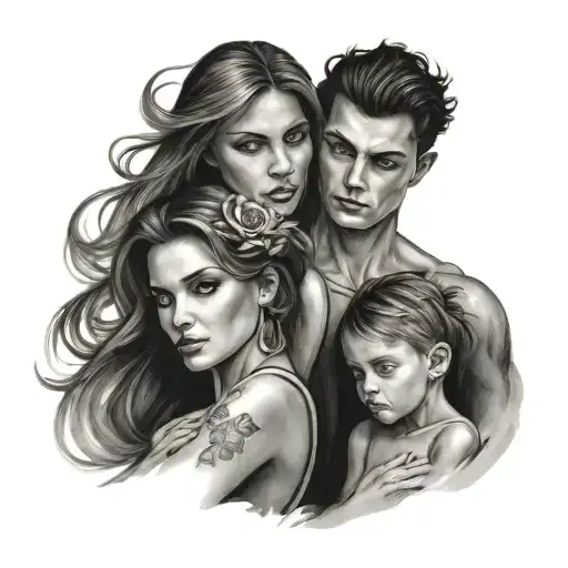 mom son and daughter tattoo design idea