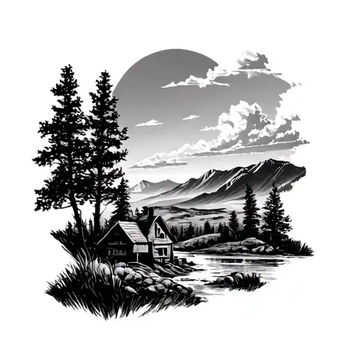 western, country style tattoo depicting a gorgeous landscape tattoo design idea