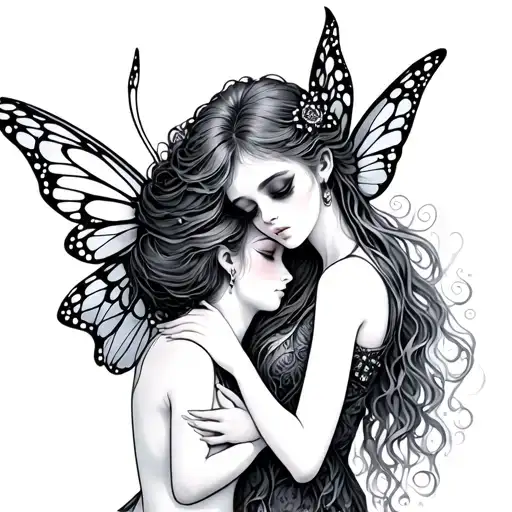 Fairy with black eye being put into a head lock by another fairy tattoo design idea