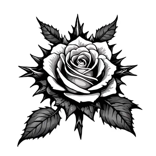 stars thorns growing rose cross tattoo design idea