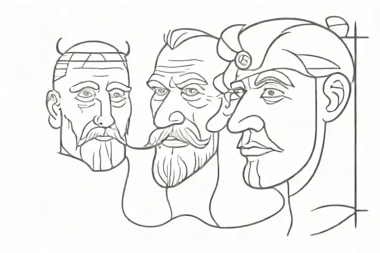 3 faces, one Viking, one English gentleman and one old Indian man tattoo design idea