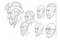 3 faces, one Viking, one English gentleman and one old Indian man tattoo design idea