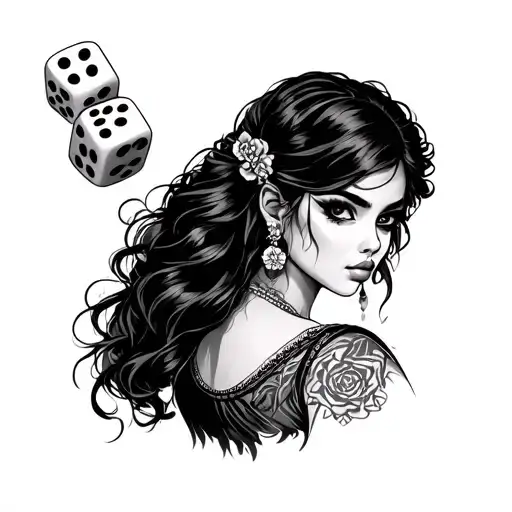 chola girl, dice tattoo design idea