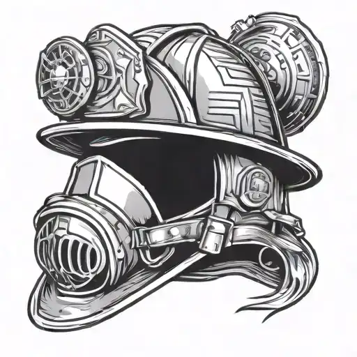 firefighter helmet resting tattoo design idea