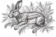 rabbit running with sprig of lavender in mouth tattoo design idea