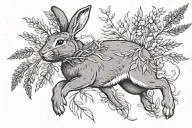 rabbit running with sprig of lavender in mouth tattoo design idea