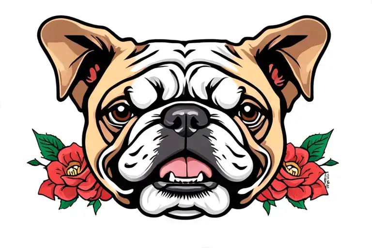 floppy ear English bulldog skill American tradtional ed  hardy tattoo design idea