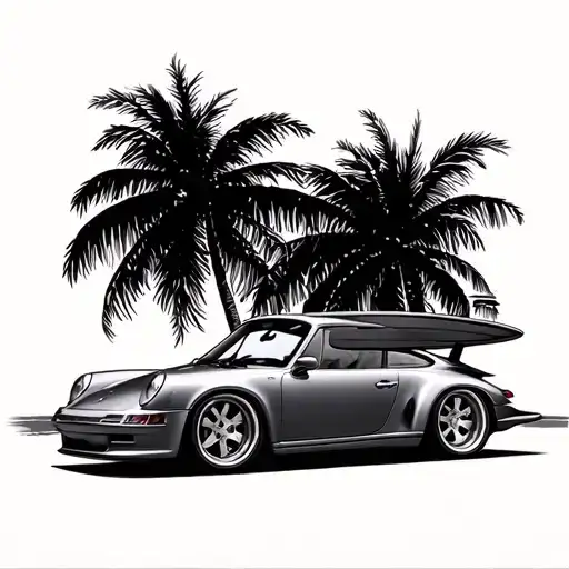 Porsche 911 with surf board tattoo design idea