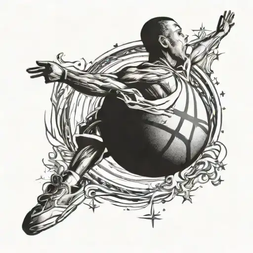 Bible verse and basketball player shooting star passing tattoo design idea