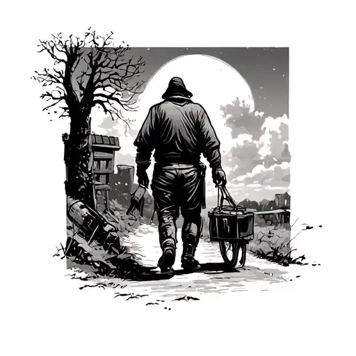 Yandex food courier walks along the road to the gallows where death awaits him tattoo design idea