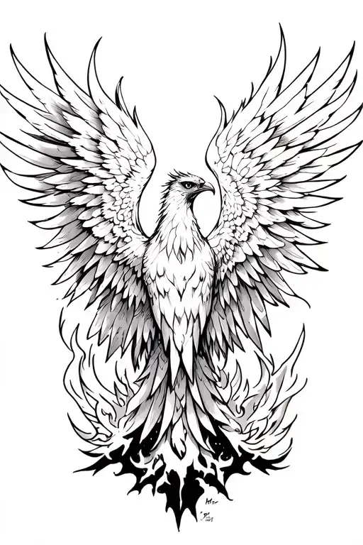 burning wing of a phoenix rising from the ashes symbolizing rebirth, sharingan eyes tattoo design idea