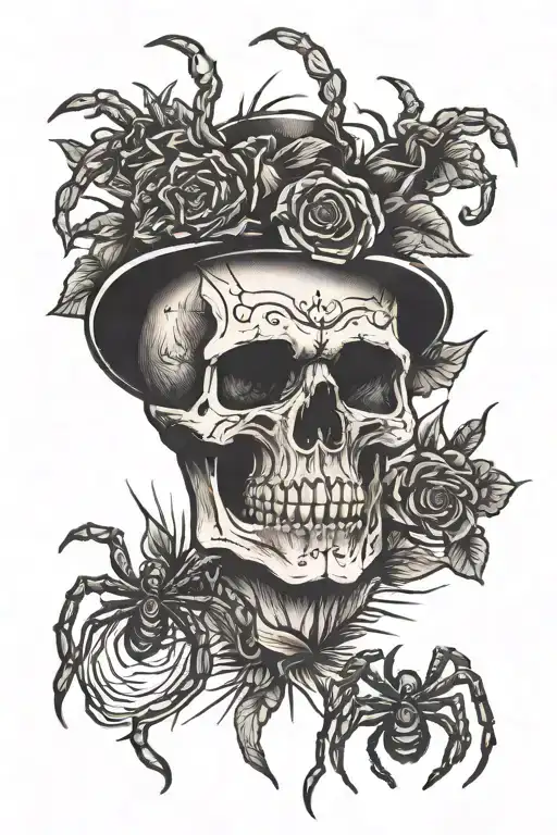 skull with spider tattoo design idea