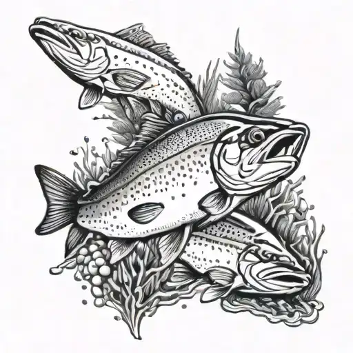 rainbow trout swimming near elk tattoo design idea
