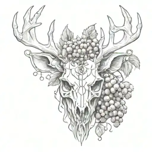 deer head skeleton and grapes tattoo design idea