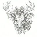 deer head skeleton and grapes tattoo design idea