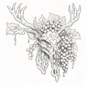 deer head skeleton and grapes tattoo design idea
