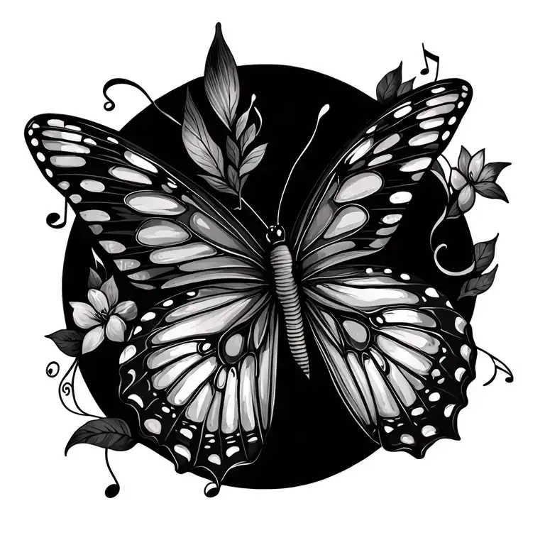 line tattoo butterfly nature old soul music notes flowing tattoo design idea
