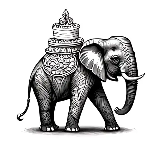 Elephant with a cake on the head tattoo design idea