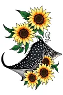 spotted eagle ray gracefully swimming filled with tribal sunflower tattoo design idea