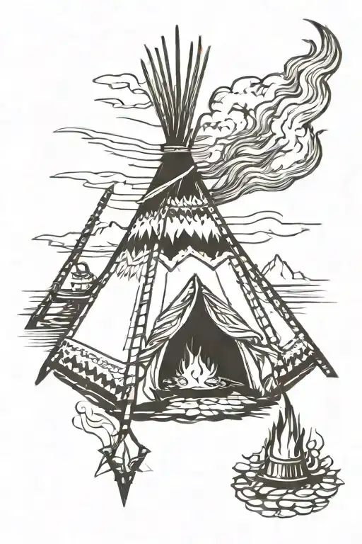 teepee, wild west, fire tattoo design idea