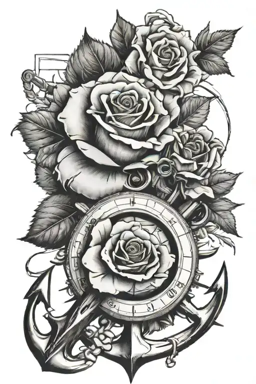 rose, anchor, compass tattoo design idea